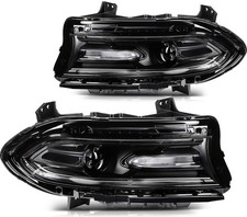 Fits Dodge Charger 2015-2023 Black Housing Projector Headlights Assembly Pair