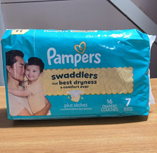 Pampers Swaddlers Size 7 Disposable Diapers, 16 Count, 26-50 lbs, Blue