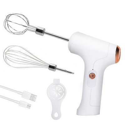 Cordless Hand Mixer Handheld Electric Whisk 3 Speed Egg Beater 2 Whisks White