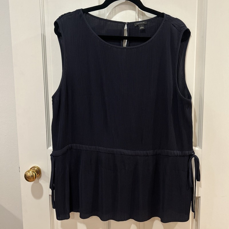 Ann Taylor Women's Navy Sleeveless Blouse With Side Draw String Bows, sz L