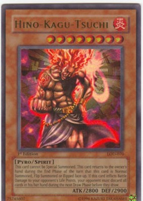 Yugioh! HP Hino-Kagu-Tsuchi - LOD-070 - Ultra Rare - 1st Edition Heavily Played,