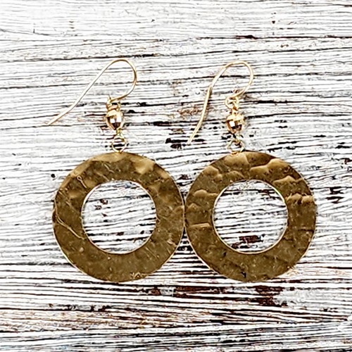 Vintage 14K Yellow Gold Hammered Disc Dangle Drop Earrings Staple Luxury Pretty
