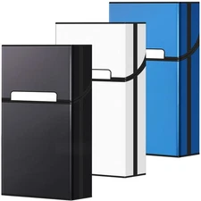 roygra Cigarette Case 100s King Size (3 Pack), Magnetic Black+Silver+Blue 