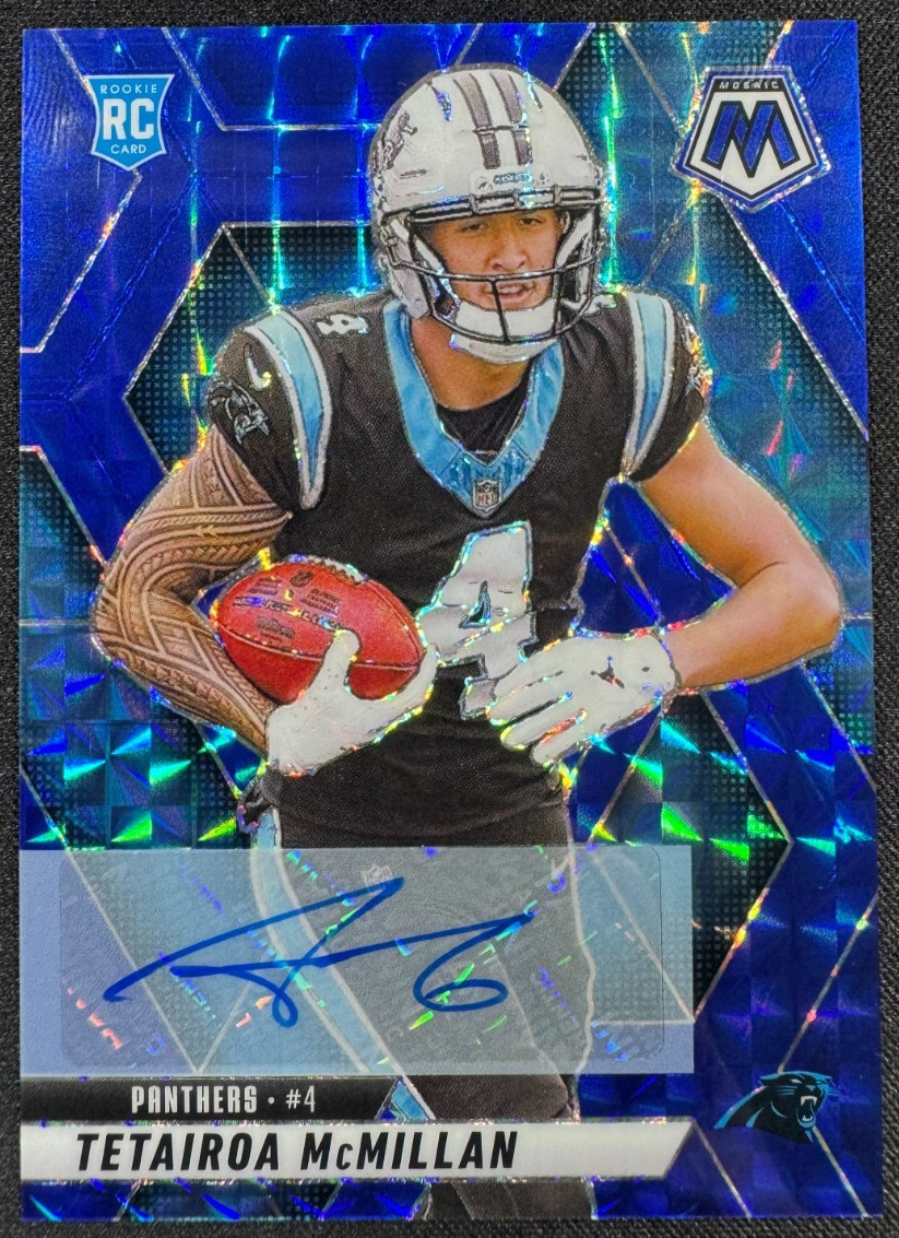 2025 Panini Mosaic #309 Tetairoa McMillan Blue Mosaic Rookie Auto /99 - Panthers
