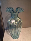 Fenton Handpainted Blue Ruffle Mouth Vase 11 inches tall 95th Anniversary