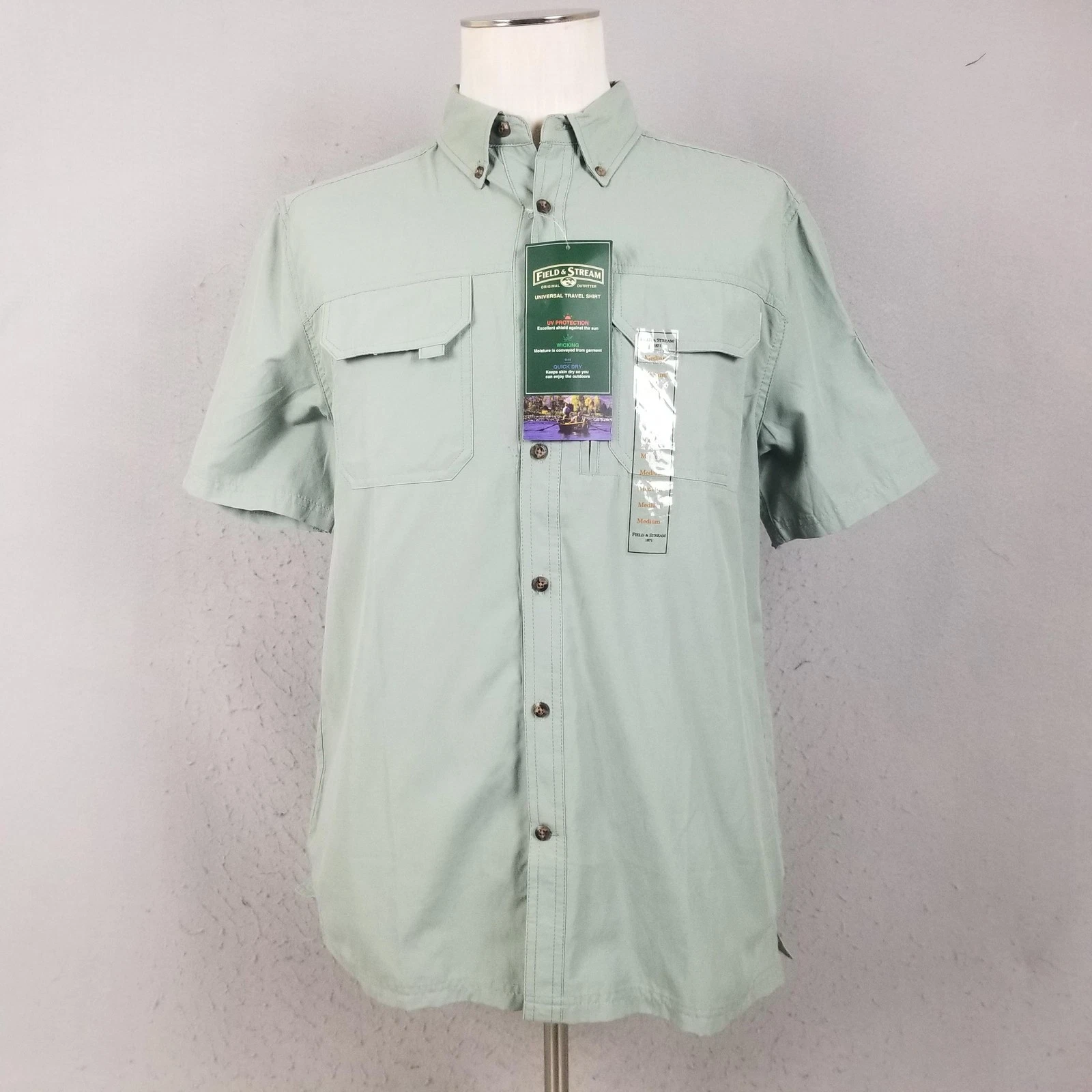 Field & Stream Universal Travel Shirt Mens Medium Mint Green UV QuickDry Fishing