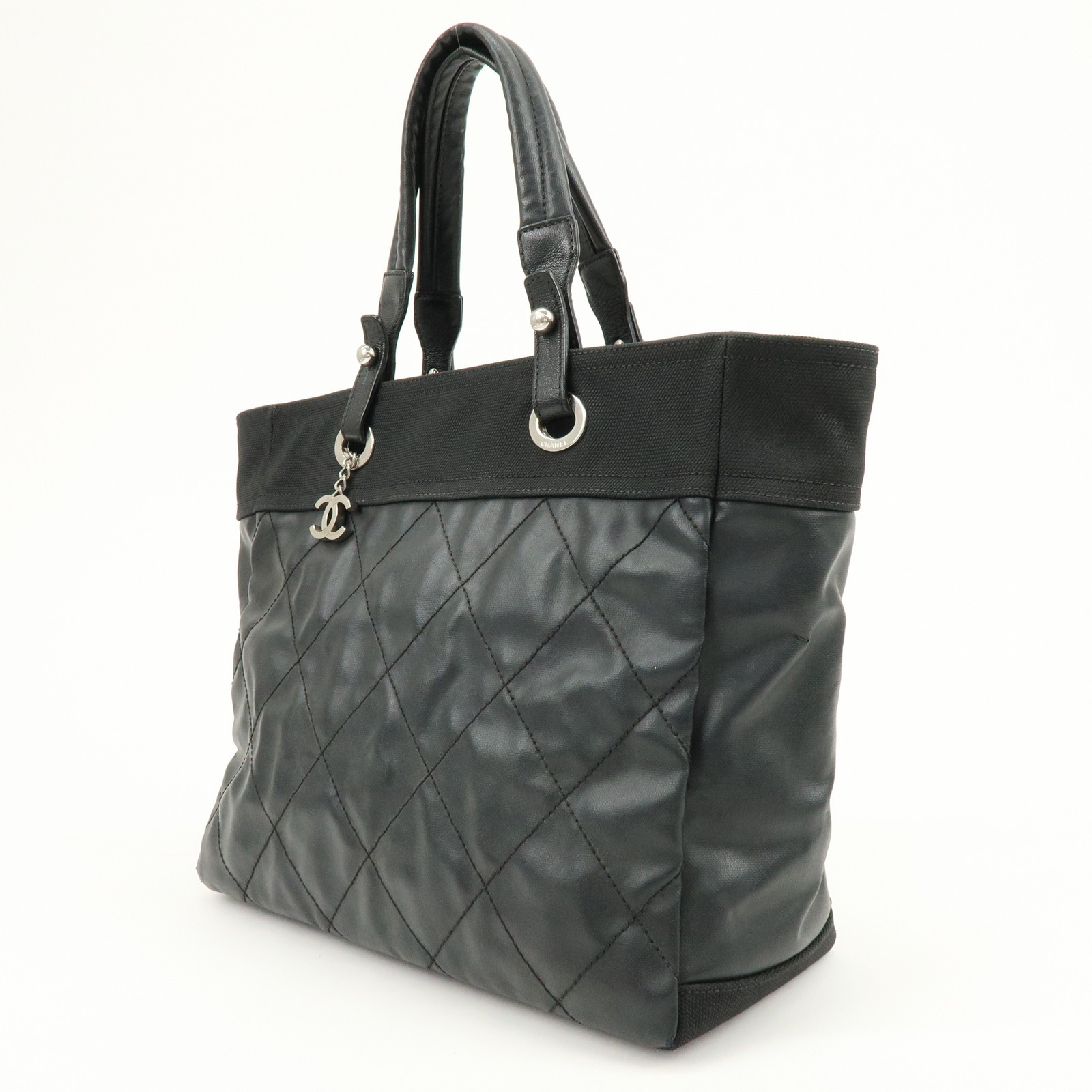 CHANEL PVC Canvas Leather Paris Biarritz MM Tote Hand Bag A34209 Auth Used F/S thumbnail 3