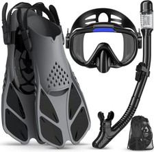 Snorkeling Gear for Adults Men Women,4 in 1 Snorkel Set with Panoramic View Divi