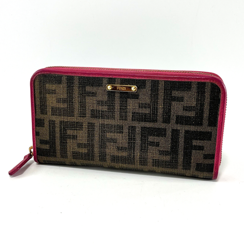 FENDI Geldbörse Zucca umlaufender Reißverschluss PVC Leder echt aus Japan Rang AB #441