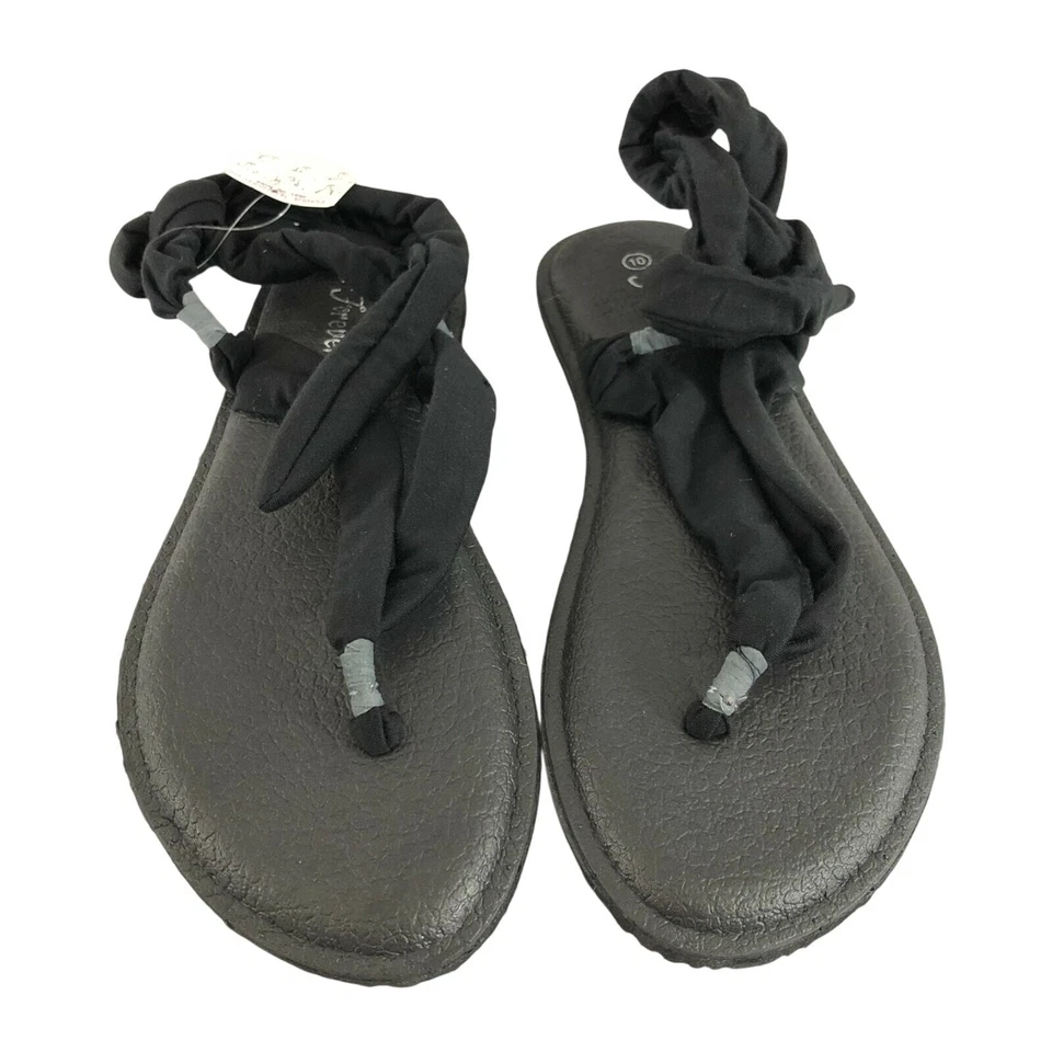 Sandalias Forever para mujer con tanga de tela envolvente cojín negro cómodo talla 10 Foto 2 de 4