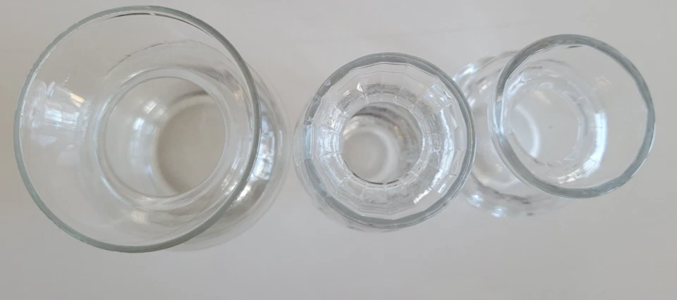 3 MINI JARRONES DANSK DE VIDRIO TRANSPARENTE PEQUEÑOS MEDIANOS GRANDES TOPS Foto 4 de 4