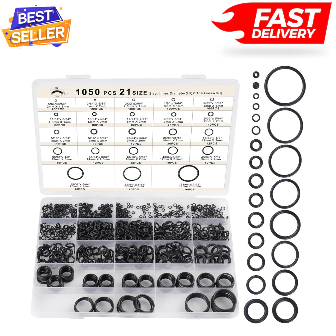 1050PCS O-Ring Assortment Kit | 21 Metric Sizes for Car Repair, Faucet, Air, Gas