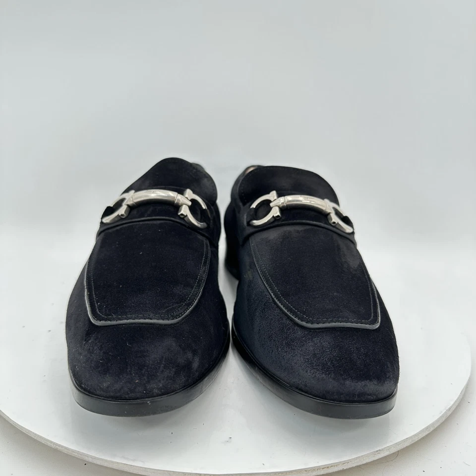 Salvatore Ferragamo Men Sz 8.5EE Black Suede Horsebit Pull On Loafer Dress Shoes - Image 4 of 4