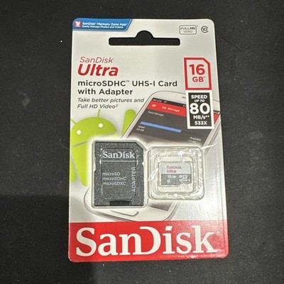 SanDisk Ultra 16GB microSDHC UHS-I Class 10 80MB/s Card w/ Adapter