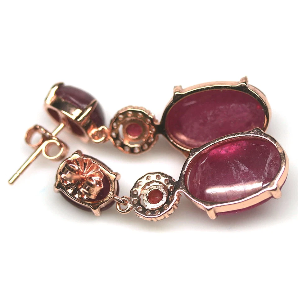 925 Sterling Silver Red Ruby & Cubic Zirconia Earrings Rose Gold Coated - Image 3 of 4