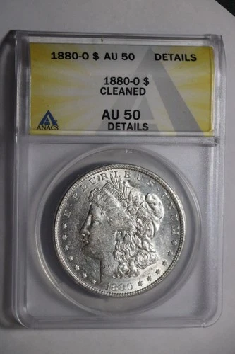 1880 O Morgan Dollar $1 Coin Silver, ANACS Graded AU50 Cleaned