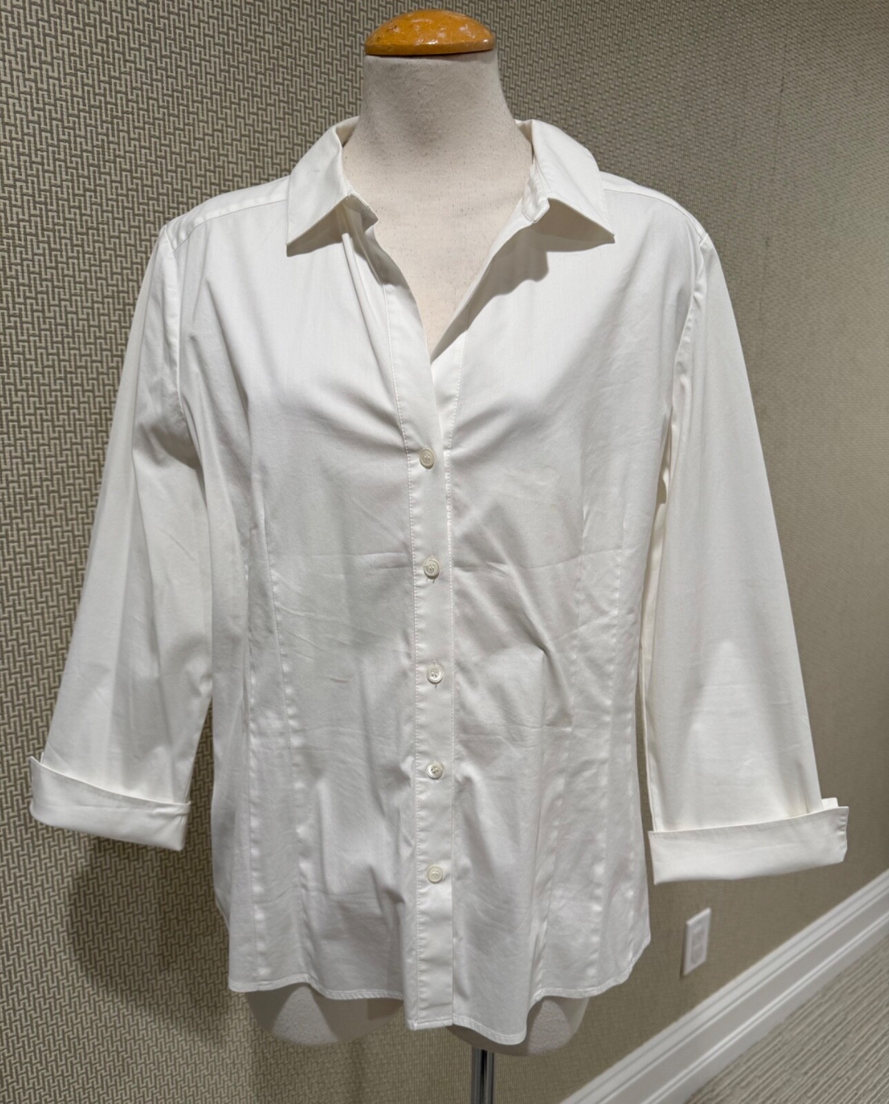 Lafayette 148 New York White Cotton Blend Button Up Top Size 14