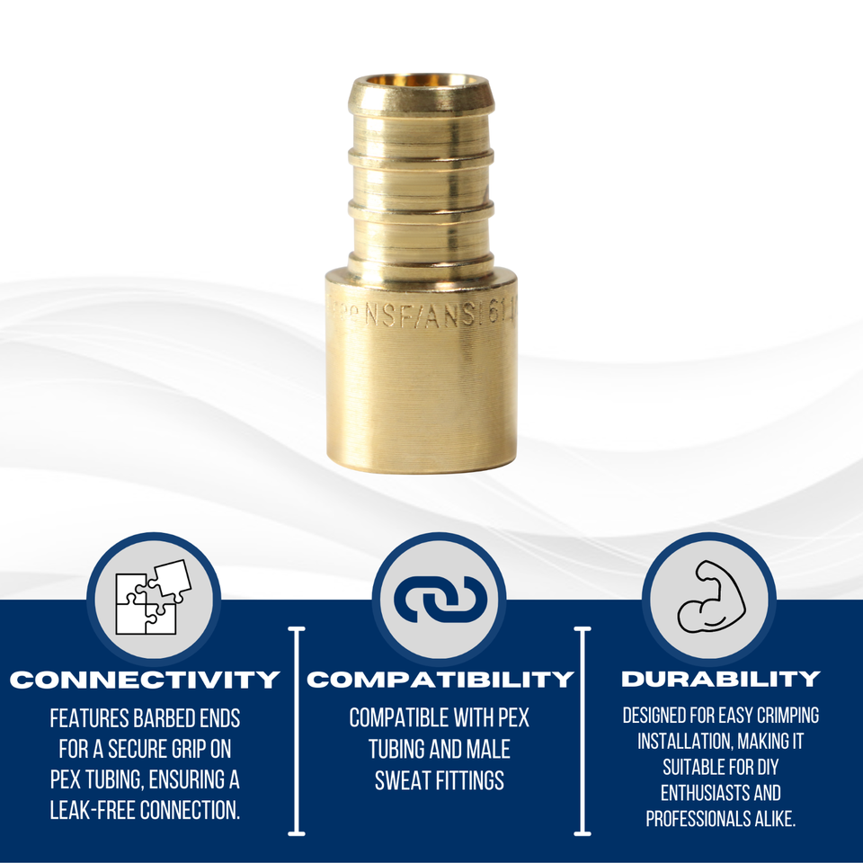 50-Pack 1/2" PEX B X 1/2" Male Sweat Adapters – Lead-Free Brass Crimp Fittings For Plumbing
