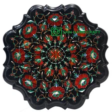 18" Black inlay Marble center coffee Table Top pietra dura Indian handmade H4