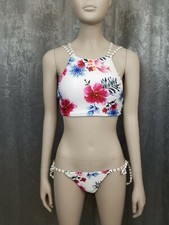 Unbranded 2 Piece Bikini White Floral with Striped Lining