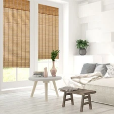 THY Cordless Bamboo Light Filtering Roman Window Blind Sun Shade with Valence