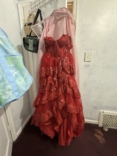 red prom dress layered sparkly size 10