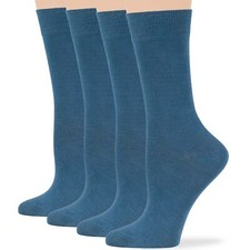 Women's Bamboo 4 Pack Solid Dress Business Crew Socks Medium 9-11 Denim Blue