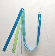 River Worship Dance Ribbon / Streamer w Rod - Green/blue/white