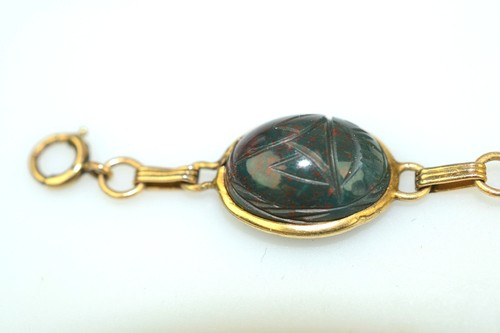 VINTAGE GOLD FILLED LARGE GENUINE STONE SCARAB BRACELET BLOODSTONE CARNELIAN - Picture 3 of 5