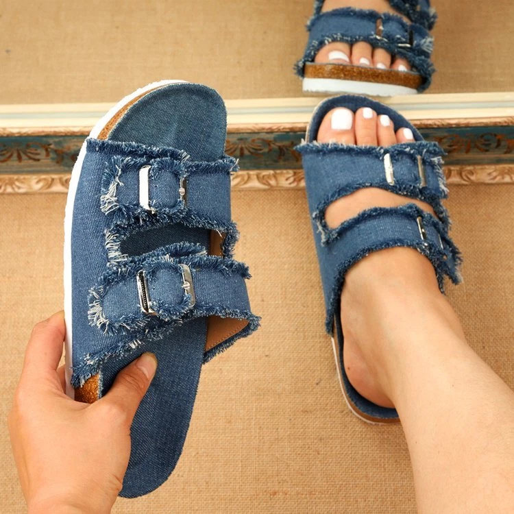 Sandalias De Tela Vaquera Para Mujer Zapatos Cómodos Chanclas Moda De Verano | eBay