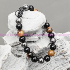 Energy Healing Stretch Bracelet Natural Stone Hematite Tiger Eye for Men Women