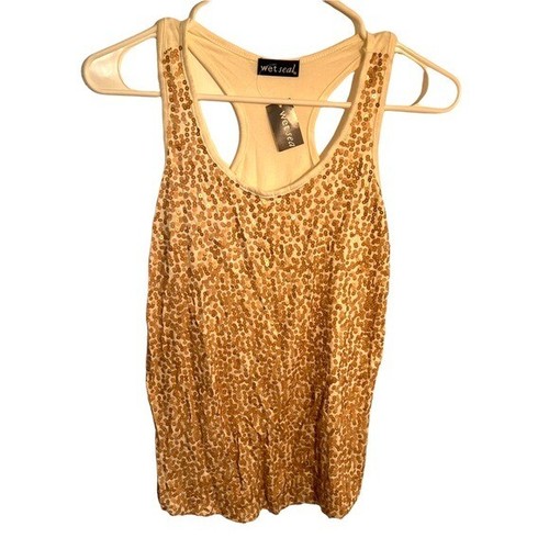 Wet Seal Women's Juniors Size Small Racerback Sequin Tank Top Ivory Gold  Stretch | eBay