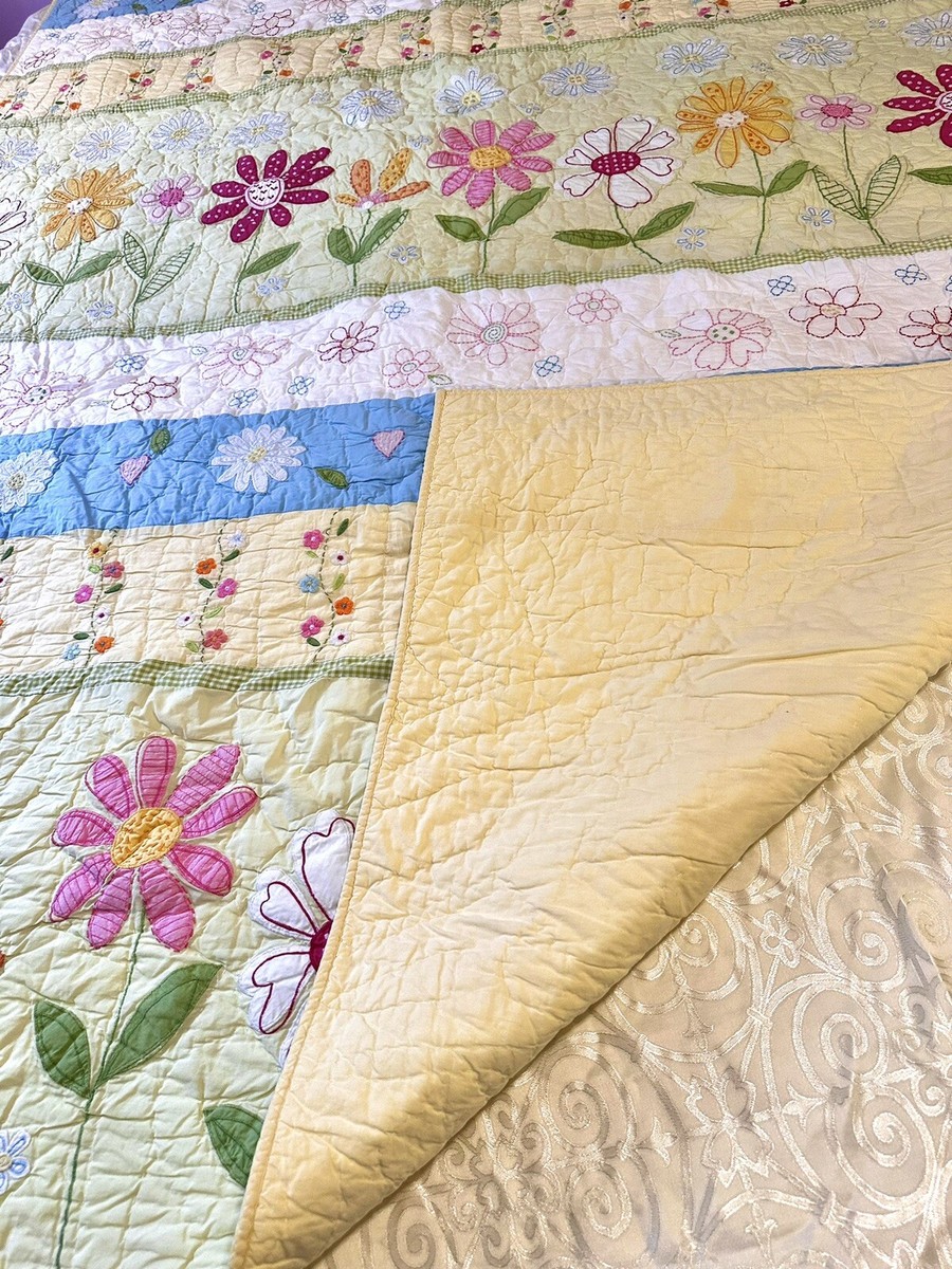 Vintage 90s Colorful Flower Power Pottery Barn Twin Quilt