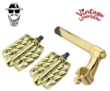 Vtg Lowrider Stem Classic 21.1 Gold Pedals Double Square Twisted 1/2" Gold