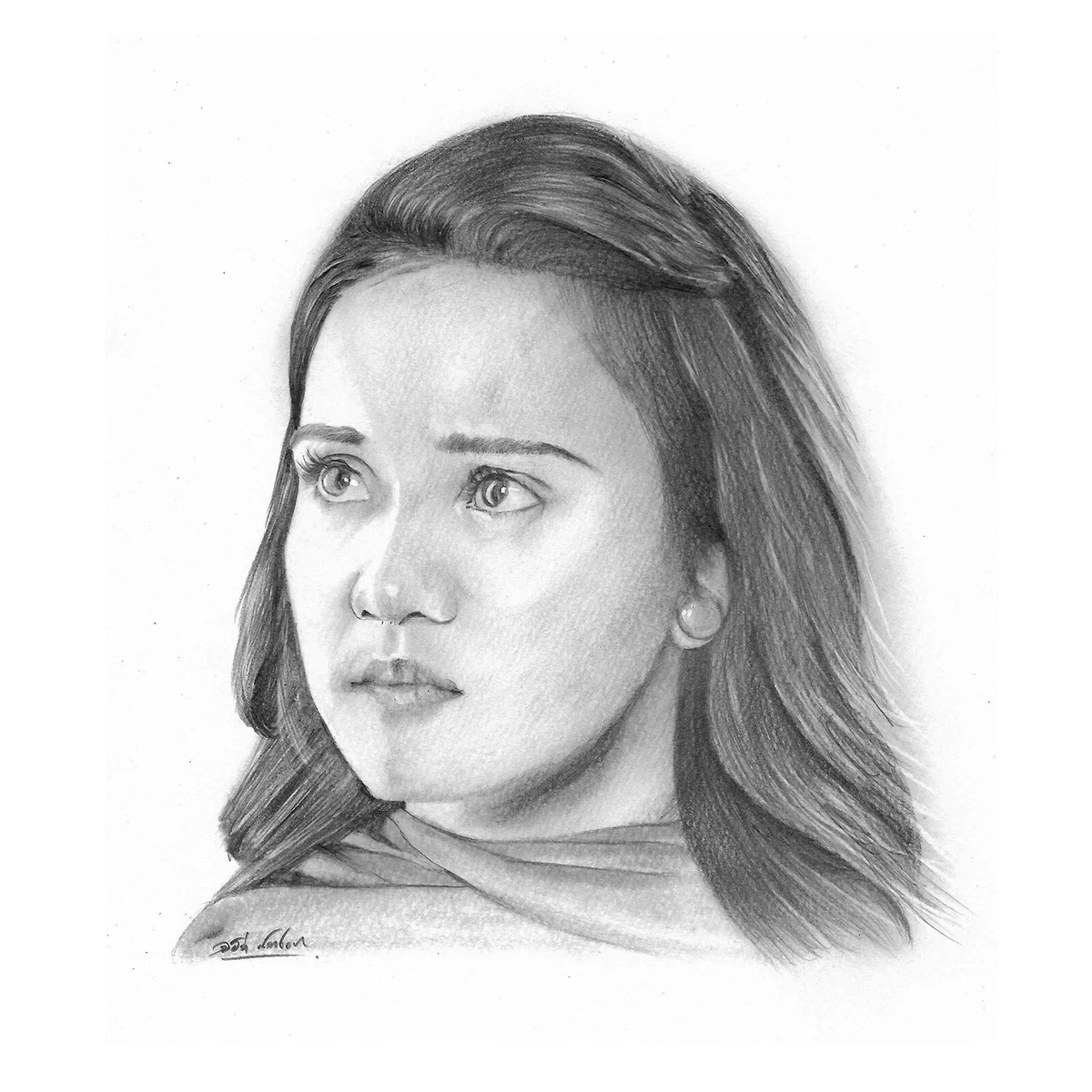 Pretty Girl with Sad Mood Original Pencil Portrait Drawing Using Pencils