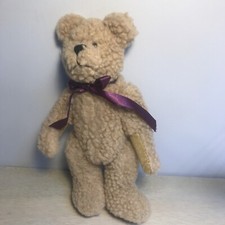 Boyds BRUCE Plush 8.5" Bear Curly Beige/Caramel Color Burgundy Bow Vintage WT