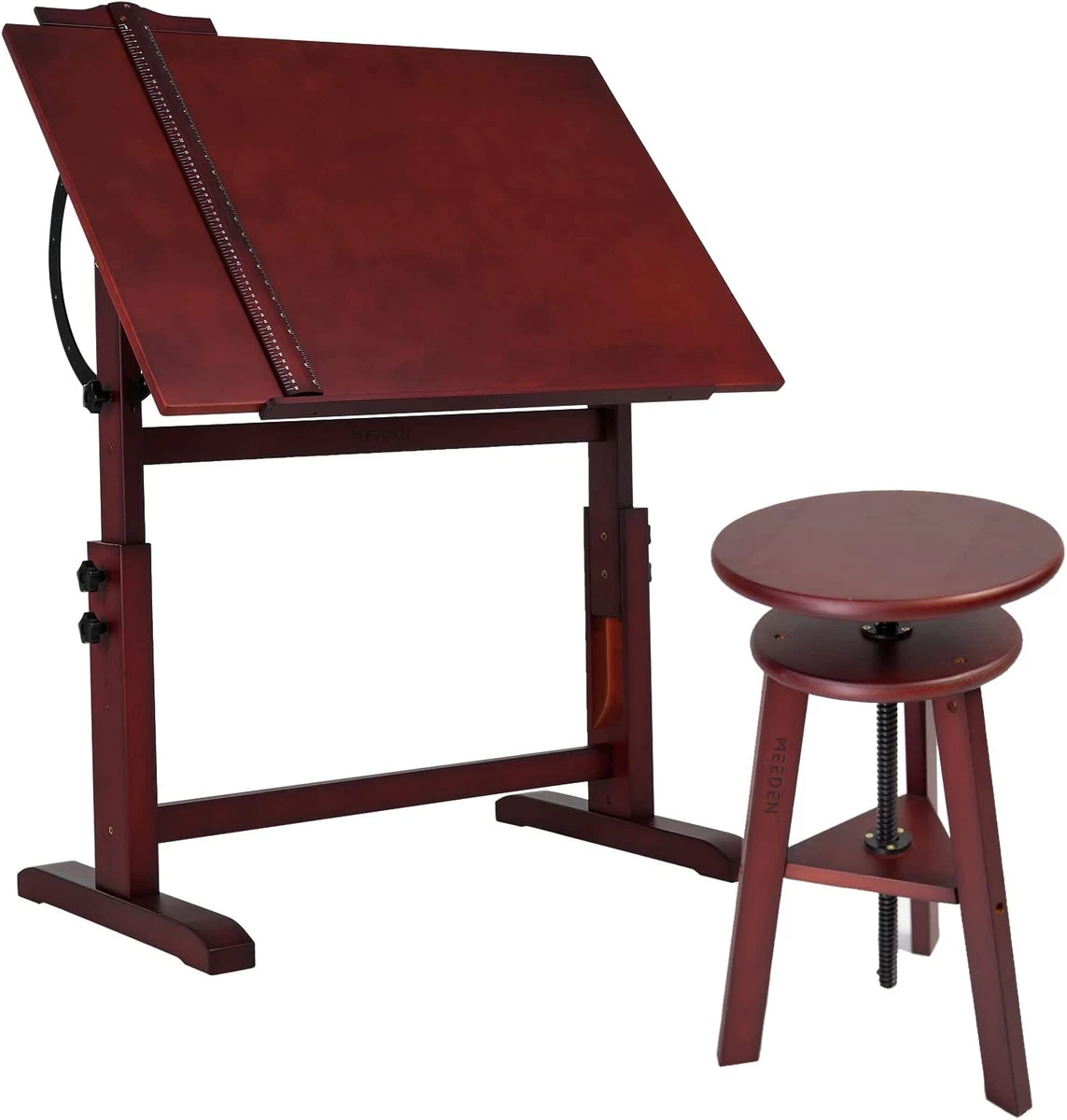 Vintage Wood Drafting Table Stool Set Artist Drafting Chair and