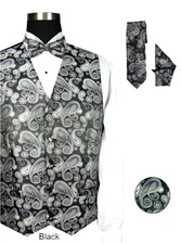 Men's Vest Set   100% Polyester Jacqnard Vest W/Bow Tie , Tie and Hanky  V003