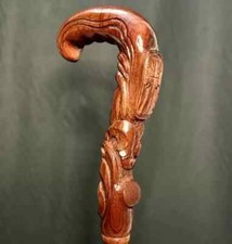 Handmade WALKING STICK Christian Cross Carved Wooden Pilgrim Walking Cane