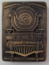 Vintage 1977 Indiana Metal Craft Brass Train Belt Buckle 2.5" x 2"