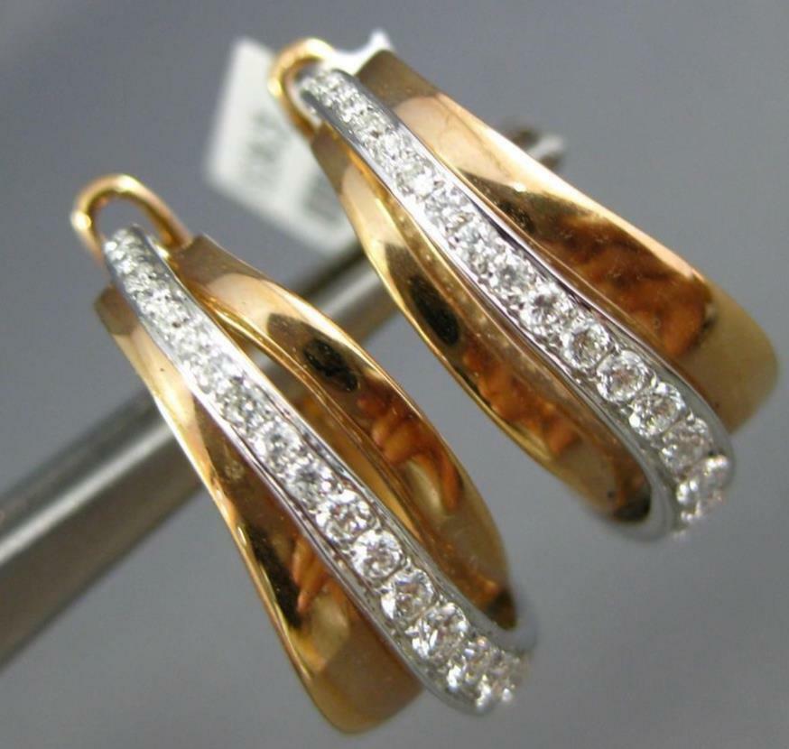 FILA WIDE .67CT DIAMOND 18K WHITE & ROSE G MULTI ROW HOOP CLIP ON HANGING EARRINGS