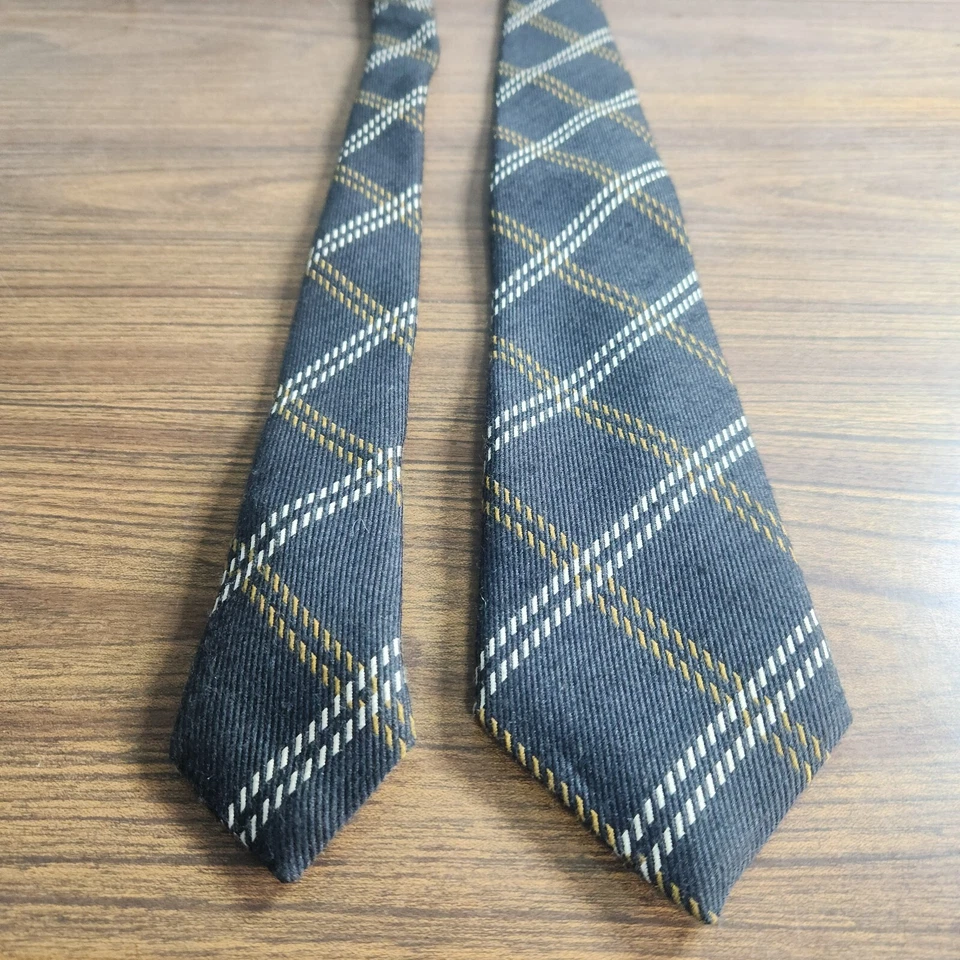 J.Z. Corbata de cuello Richards Gallery negra a cuadros mezcla de lana de seda 62" x 3,5" para hombre Foto 2 de 4