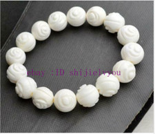 7.5  New 12mm White Carving Coral Loose Bead Gems knotted Bracelet