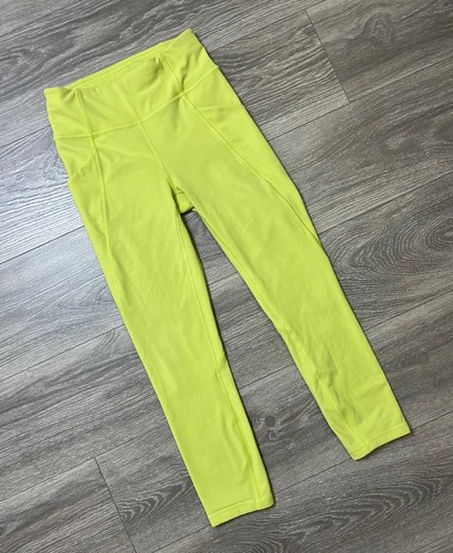 Lululemon Time To Sweat Crop 23 Lemon Vibe Neon Yellow Leggings Luxtreme sz 4 - Picture 19 of 23