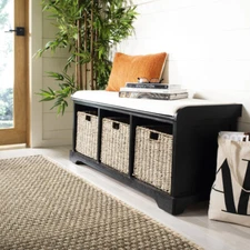 SAFAVIEH Lonan Wicker Storage Bench | Black |