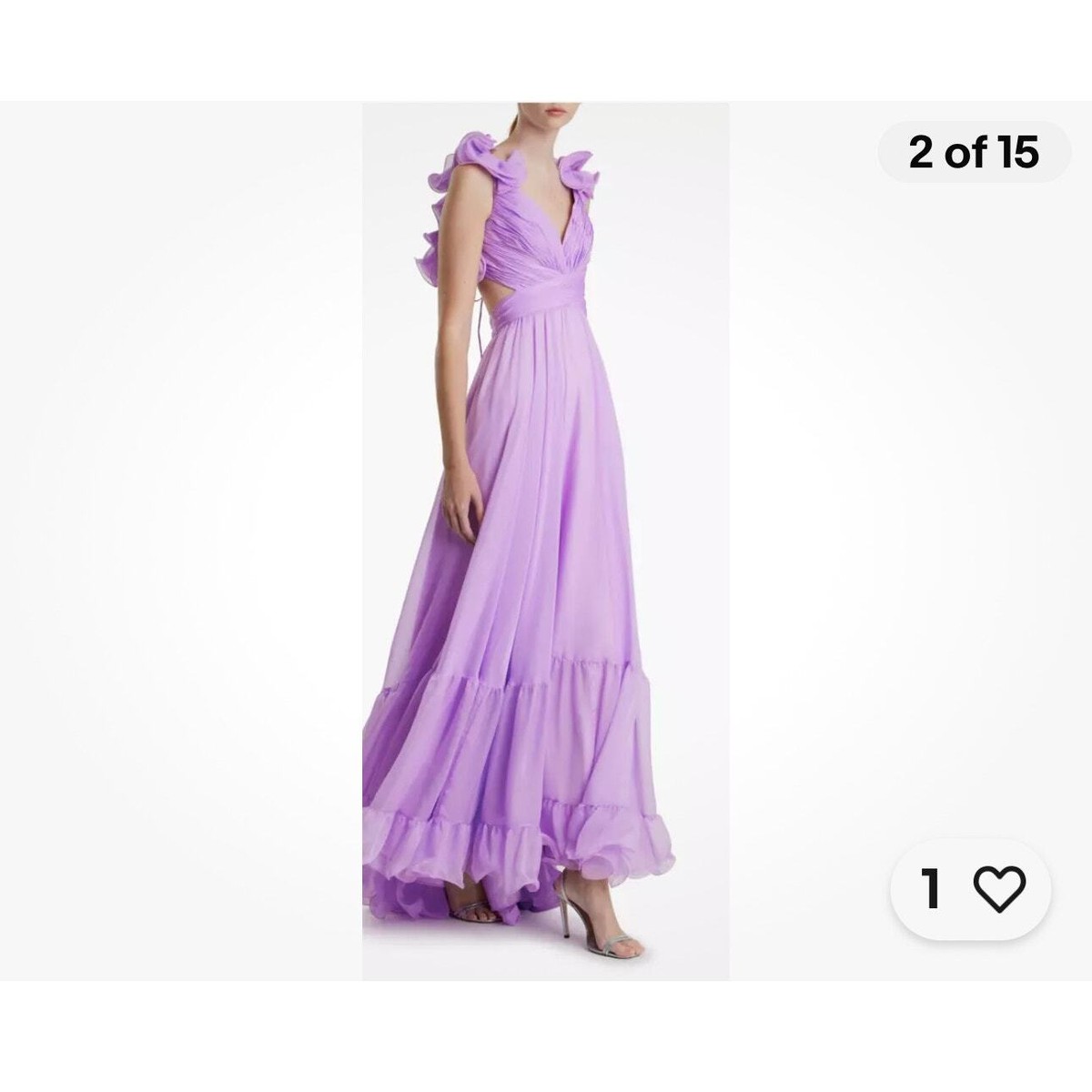 Mac Duggal Ruffle Tiered Floral Cut Out Chiffon Gown Lilac