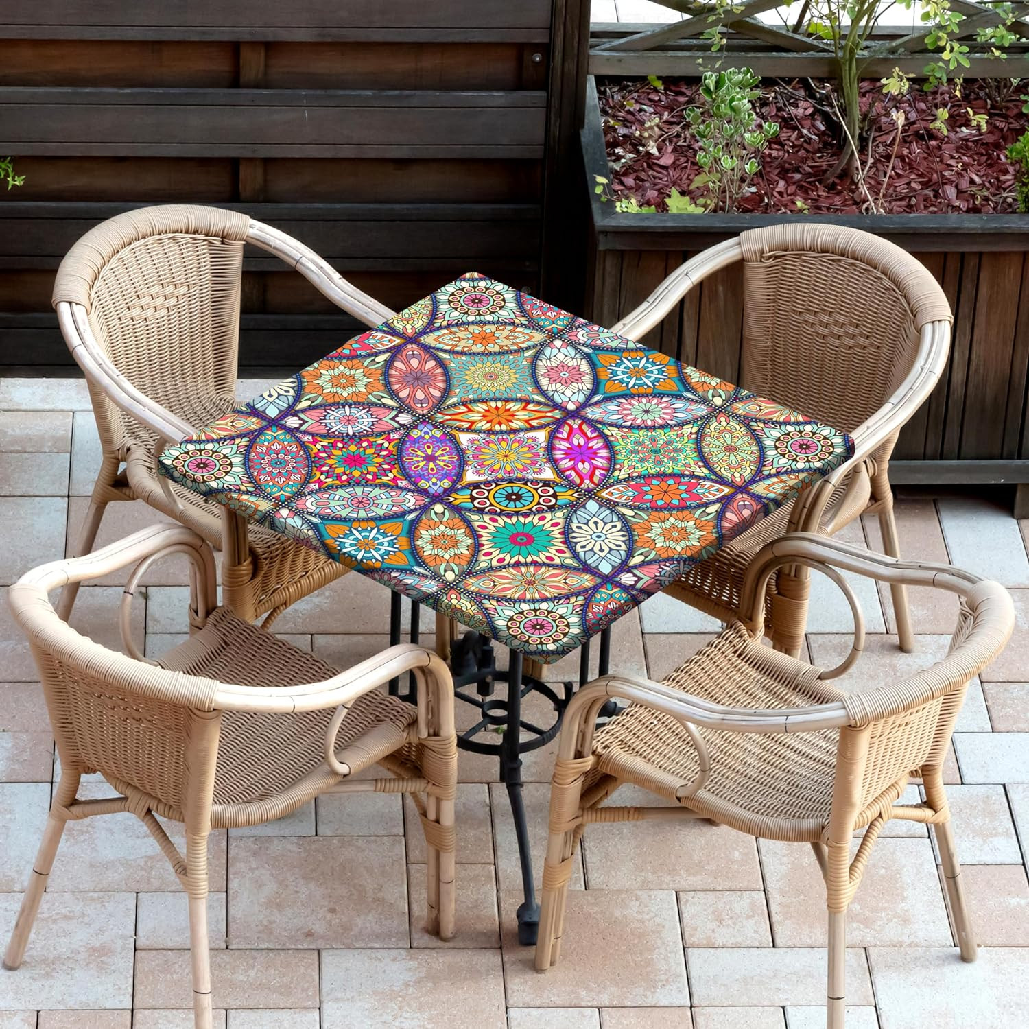 Square Fitted Tablecloth Card Table Cover Waterproof Outdoor Table Cover Washabl