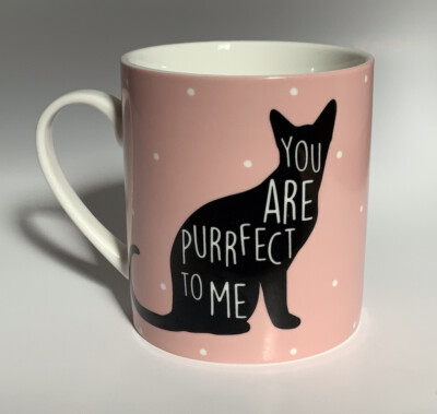 You Are Purrfect To Me  Cat Kitten Cup Mug Pink Polka Dot Lets Dine Bone China