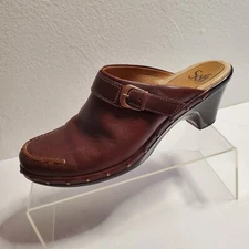 Sofft Clogs Heels Womens 8 Leather Brown Burgundy 