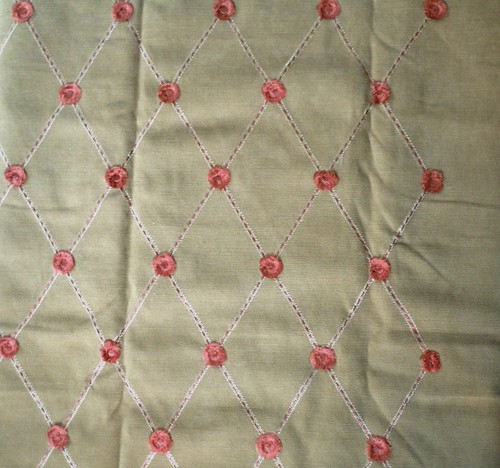 Cotton Corduroy Upholstery Fabric Tan With Embroidered Diamonds & Flowers 1 Yard